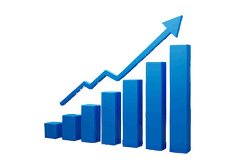 Ascending blue bar graph illustrating upward trend and positive growth.