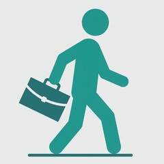Minimalist vector illustration of walking figure with briefcase  
