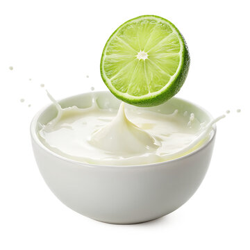 artistic splash shot of lime dropping into milk