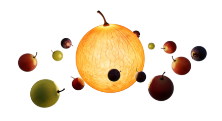 Arrangement of colorful grapes isolated on transparent background