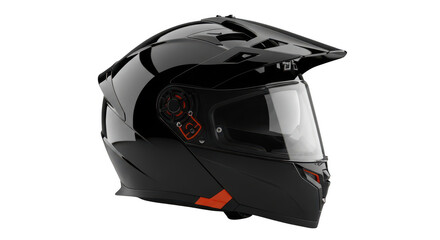 Fototapeta premium Glossy black motorcycle helmet with visor isolated on transparent background