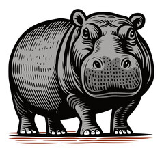 Hand drawing illustration of a grey hippopotamus