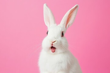 Fototapeta premium Shocked white rabbit with long ears