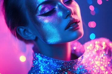 Disco cyber portrait with blue face paint