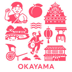 Fototapeta premium vector isolated pink color okayama traditional cultural symbols
