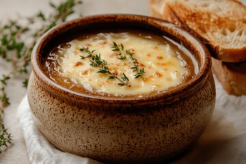 Traditional French onion soup with cheese