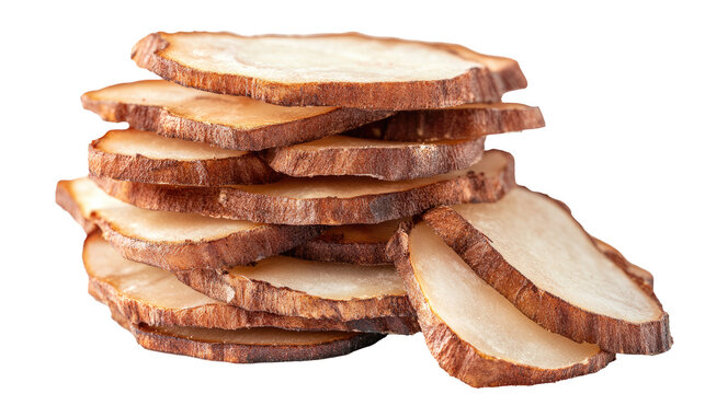 cassava chips or cassava chips. stack of cassava chips sliced thinly then fried. savory and crispy. isolated on white background png