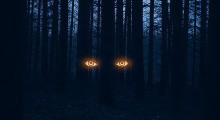 Obraz premium Glowing Eyes in Dark Forest Illustration 