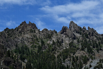 Unnamed Ridge with spiked peaks in front of and parallel to Pennsylvania Creek, east side of Ebbetts Pass, Central Sierra Nevada, California 