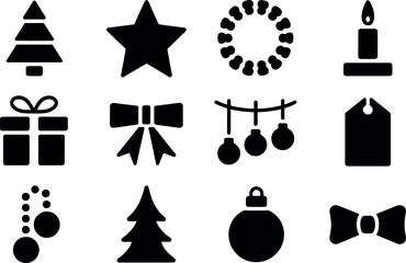 Vector Christmas Icons: Festive, Simple, Black Silhouette Set