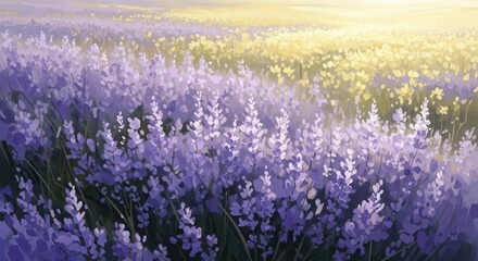 Impressionistic Lavender Field at Sunset flowers purple