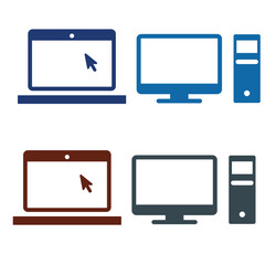 Desktop Computer and Laptop Vector Icon Set – Technology, Devices, and Office Equipment Symbols