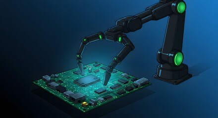 Illustration of a Robot arm manipulating circuit board