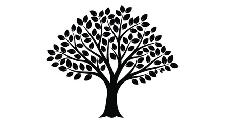 Vector art of black silhouette of a tree with leaves isolated on white background