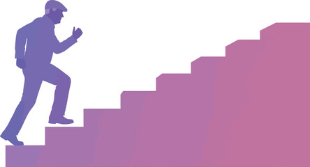 Fototapeta premium Silhouette of man climbing stairs with gradient color background image