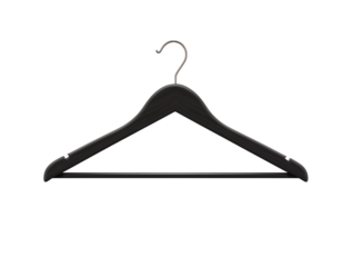 Black wooden hanger isolated on a transparent background in PNG format.