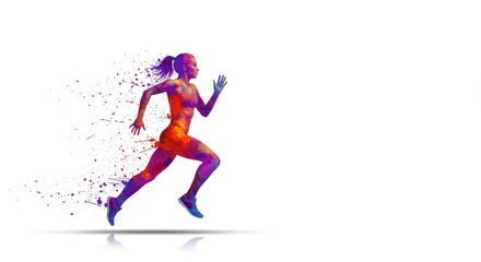 Energetic Woman Runner Abstract Art - A vibrant abstract symbolizing speed, endurance, fitness, determination, and health. The runner's form is depicted in a dynamic, colorful