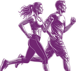 Illustration of a man and woman jogging together in athletic wear