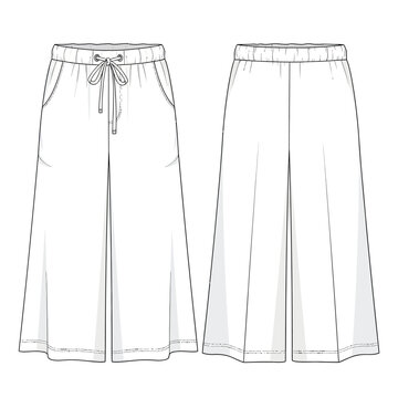 Vector art of fashion flat sketch of culottes pants isolated on white background