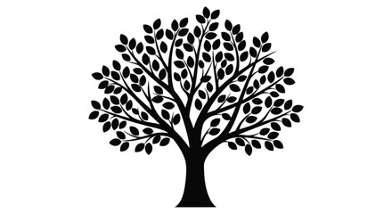Vector art of black silhouette of a stylized tree isolated on white background