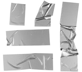 PNG Ripped Silver Duct Tape Pieces Against a Black Background.