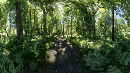 Fototapeta premium Forest Trail With Mixed Light Summer Biodiv