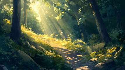 Forest Path With Descending Sunbeams Summe D1C39138