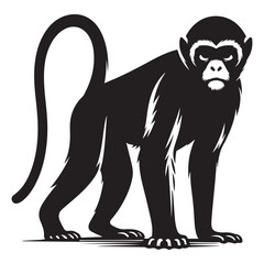 Playful monkey swinging gracefully depicted in a clean and modern silhouette style