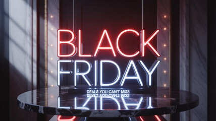 Black friday deals you cant miss with neon lights on a table, a captivating promotion for the biggest shopping event of the year, offering incredible discounts and special offers