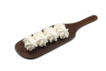 Meringue is a homemade French dessert made by mixing sugar and cooked eggs.