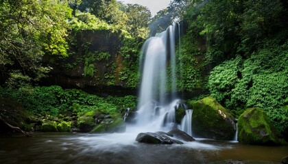Fototapeta premium majestic waterfall cascade nature reserve photography lush green environment close up view natural beauty