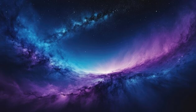 Vibrant cosmic nebula with swirling blue and purple clouds