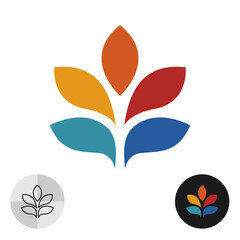 Fototapeta premium Abstract floral colorful logo. Japan samurai sitting bright colors symbol. Balance and peaceful Zen life simple icon