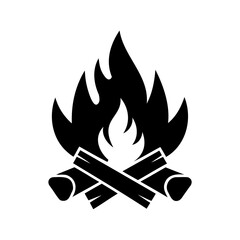 Black Bonfire Icon Representing Camping and Outdoor Activities