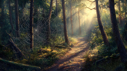 Fototapeta premium Forest Path With Breakfast Sunbeams Summer C48E2Bc4