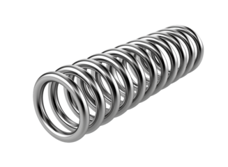 A simple spring made of stainless steel, isolated on a transparent background in PNG format.