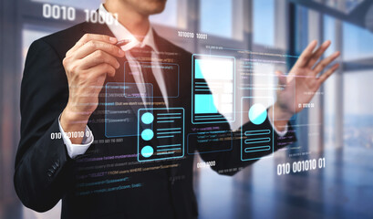 UI UX mockup showing application layout, structure, and code interface. UI design defines user...
