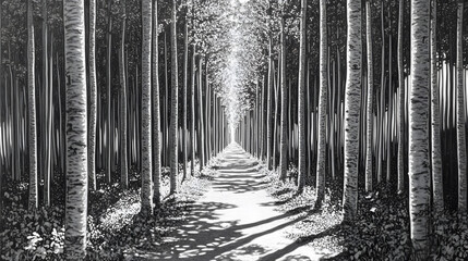 Naklejka premium Forest Path With Bright Vertical Light Summe