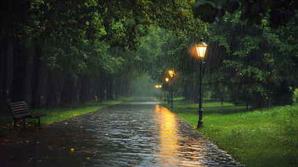 Obraz premium Forest Walkway With Storm Filtered Light Summ