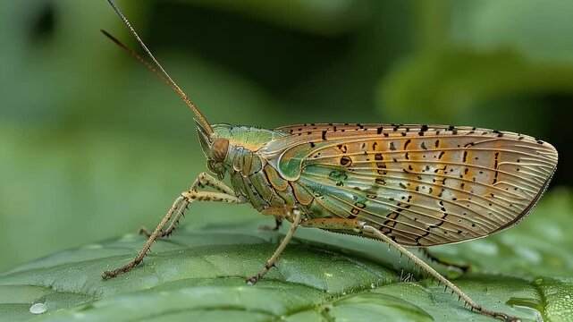 Vibrant Green Planthopper on Leaf: Macro Photography of Insect Detail