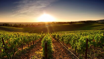 Fototapeta premium vineyard in the morning grape field at sunset