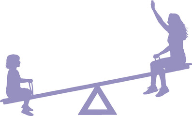 Silhouette of child and adult on seesaw with arm raised in the air