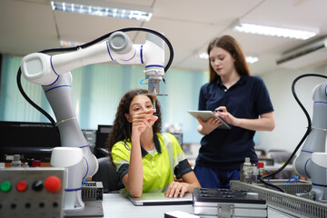 Collaboration between humans and robots in an advanced technology laboratory