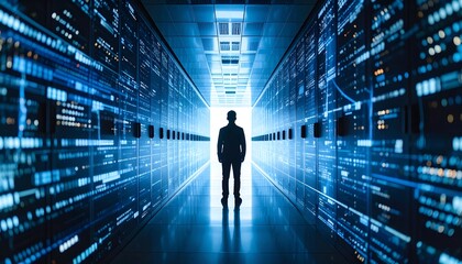 Person Walking Through Server Room Data Center
