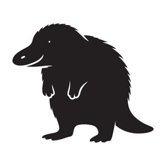 Distinctive silhouette of a platypus on a white background