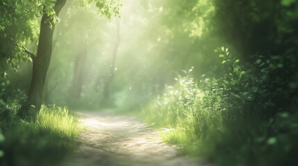 Obraz premium Woodland Trail With Dappled Sunshine Stream 152178Aa