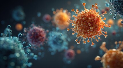 microscopic virus particles close up