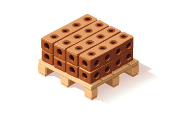 Isometric illustration of neatly stacked bricks on wooden pallet for construction design