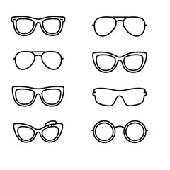 Sunglasses Styles Icons. Line style icons of Sunglasses Styles: wayfarer sunglasses, aviator sunglasses, wraparound sunglasses,