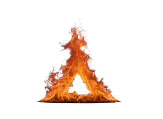 A triangular shape on fire, isolated on a transparent background in PNG format.